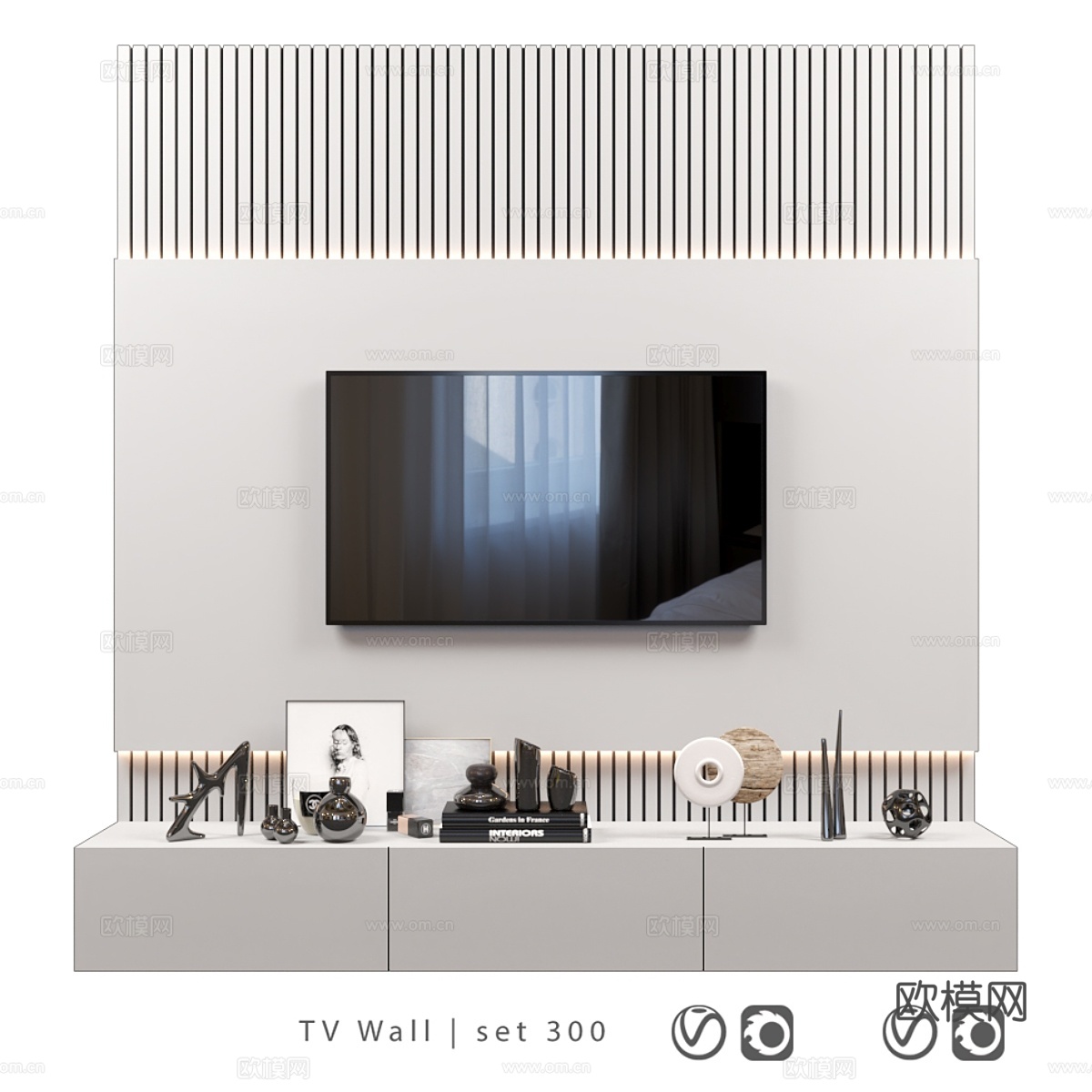 电视墙套装3003d模型下载