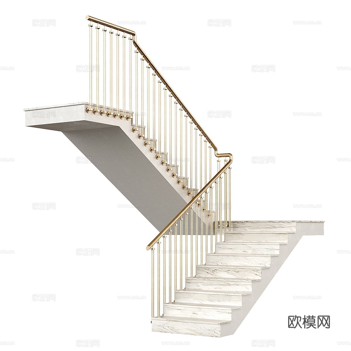 现代轻奢大理石转角扶手楼梯3d模型下载（渲染图1）