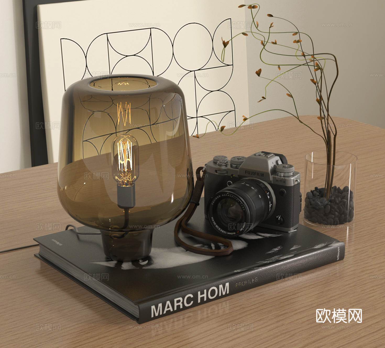 现代饰品摆件 台灯 花艺su模型