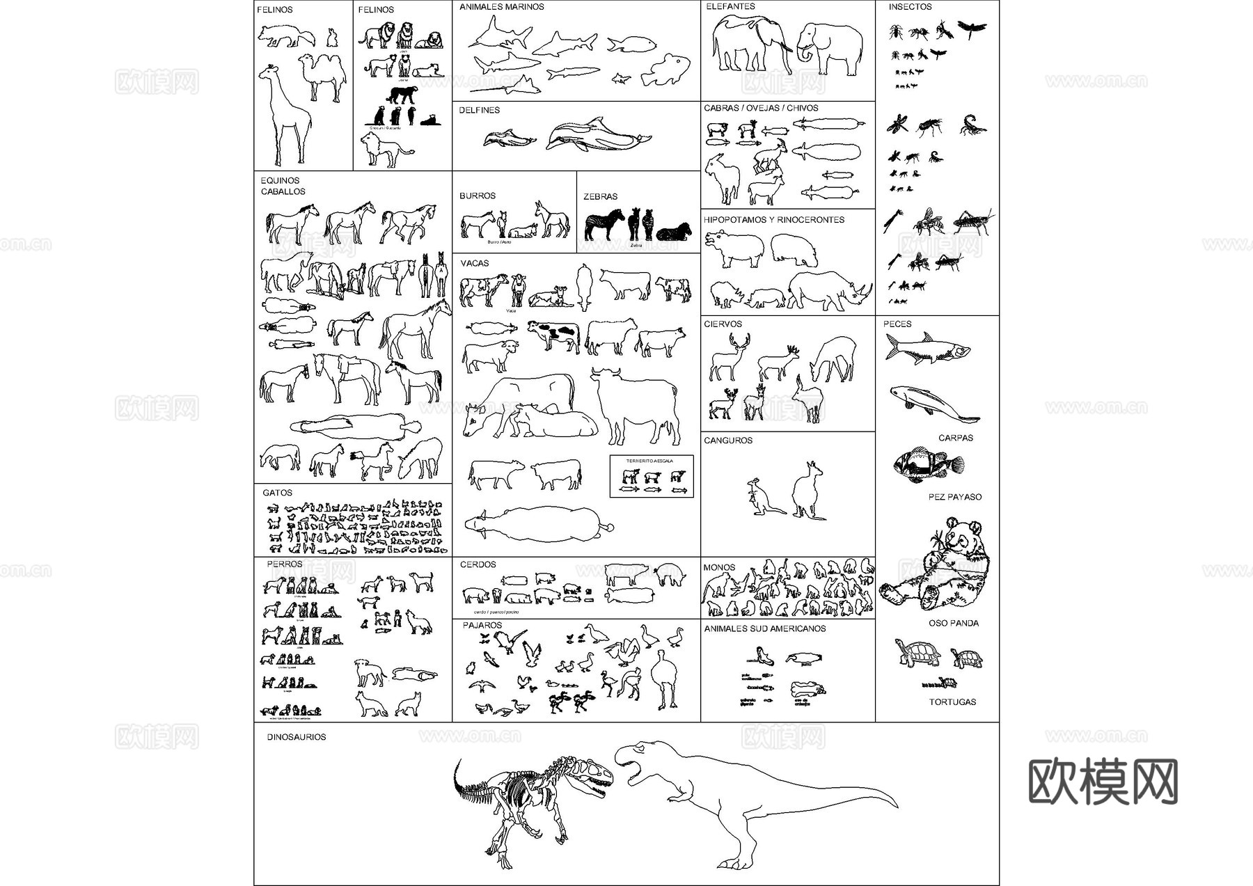 动物轮廓图库cad施工图
