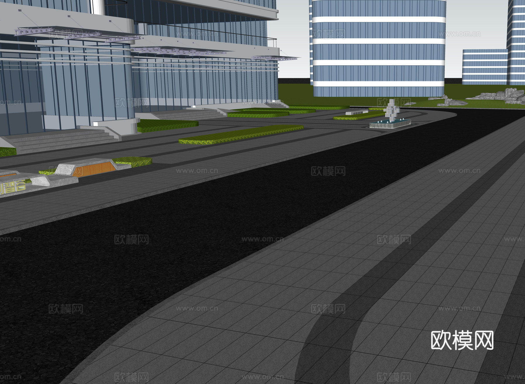 现代办公区景观 商办综合体 产业园 工业园 高端写字楼 广场su模型