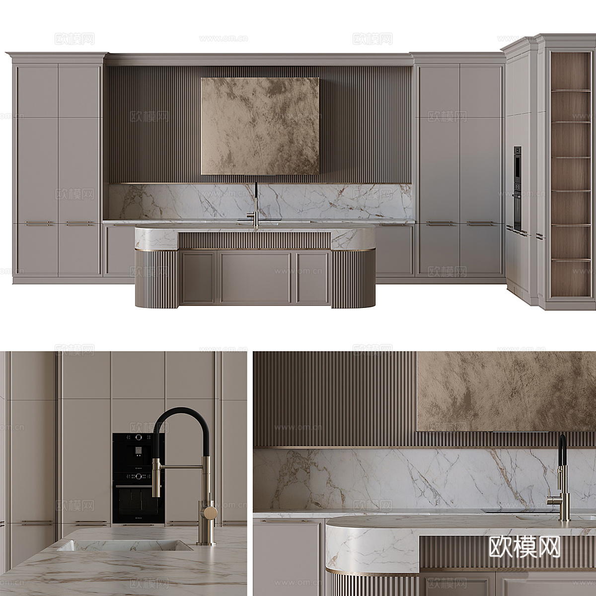 新古典主义橱柜 岛台3d模型下载（渲染图1）