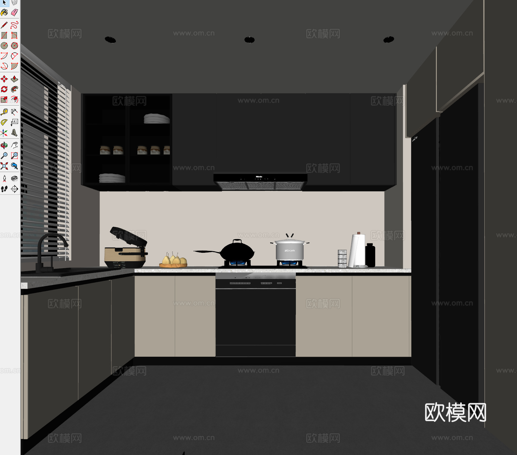 现代极简厨房吊柜 厨房电器饰品摆件 厨房消毒柜洗碗机 意式极su模型