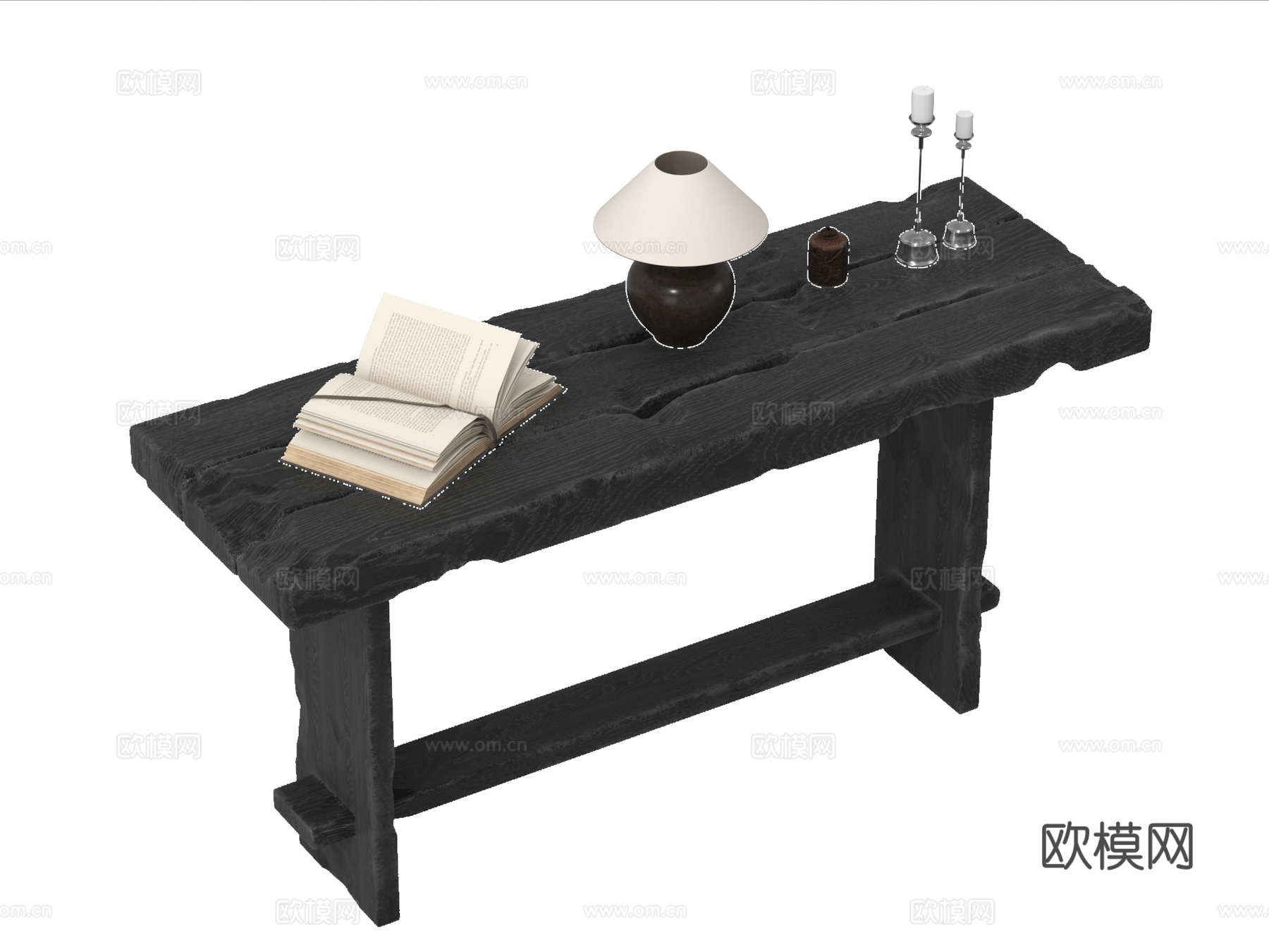 中式书桌 台灯 书籍摆件su模型