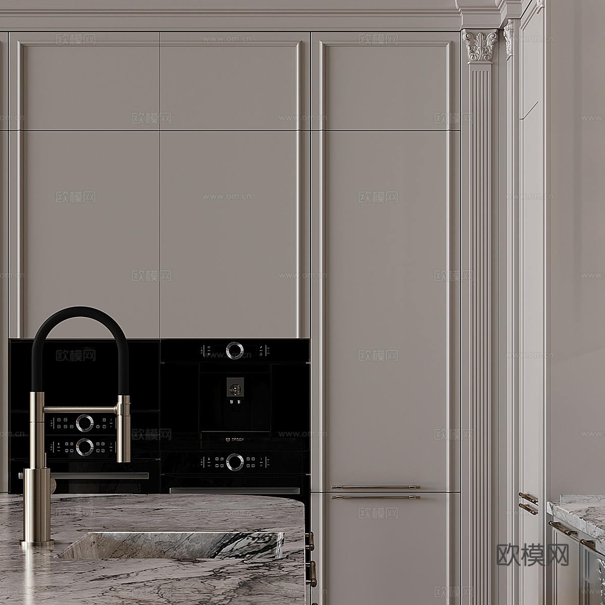 现代意式橱柜 岛台3d模型下载（渲染图6）