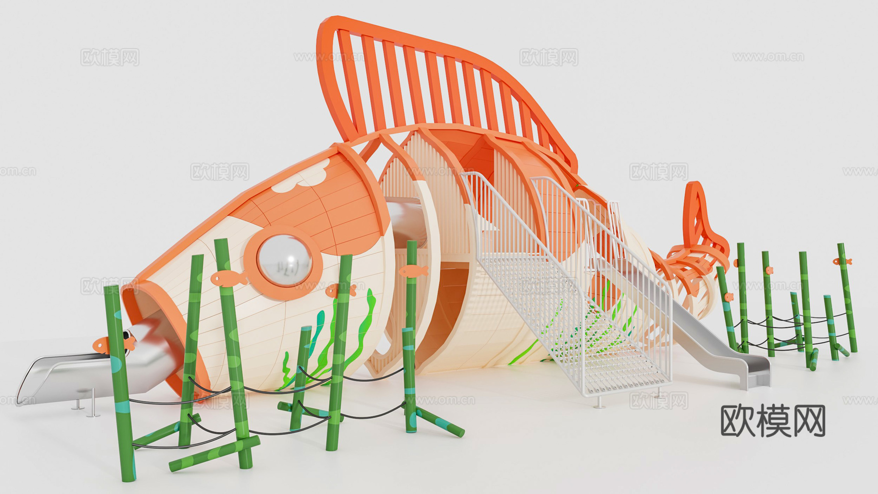 鱼主题儿童乐园 儿童游乐场 儿童器械 滑梯组合 大型器械3d模型下载