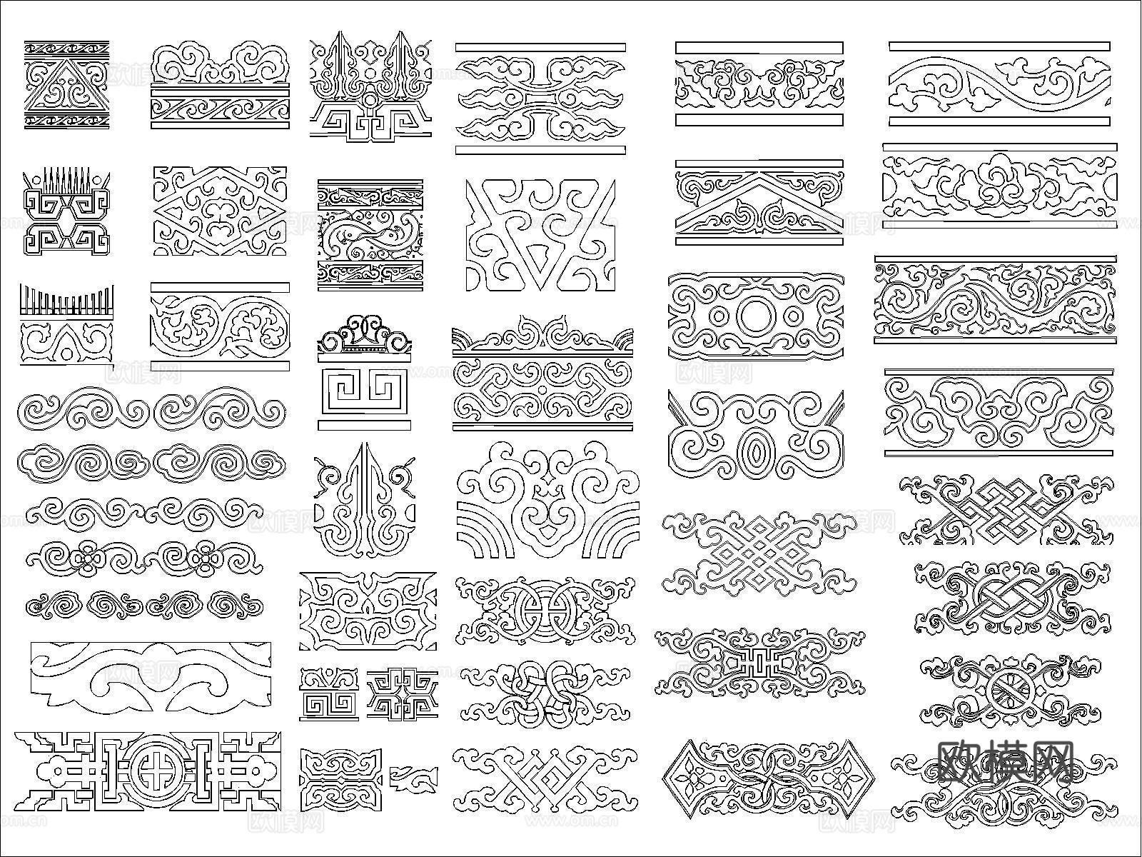 中式元素雕花cad施工图