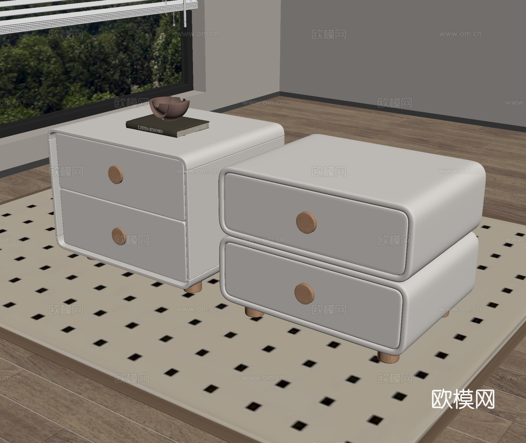 现代奶油床头柜 方形床头柜su模型