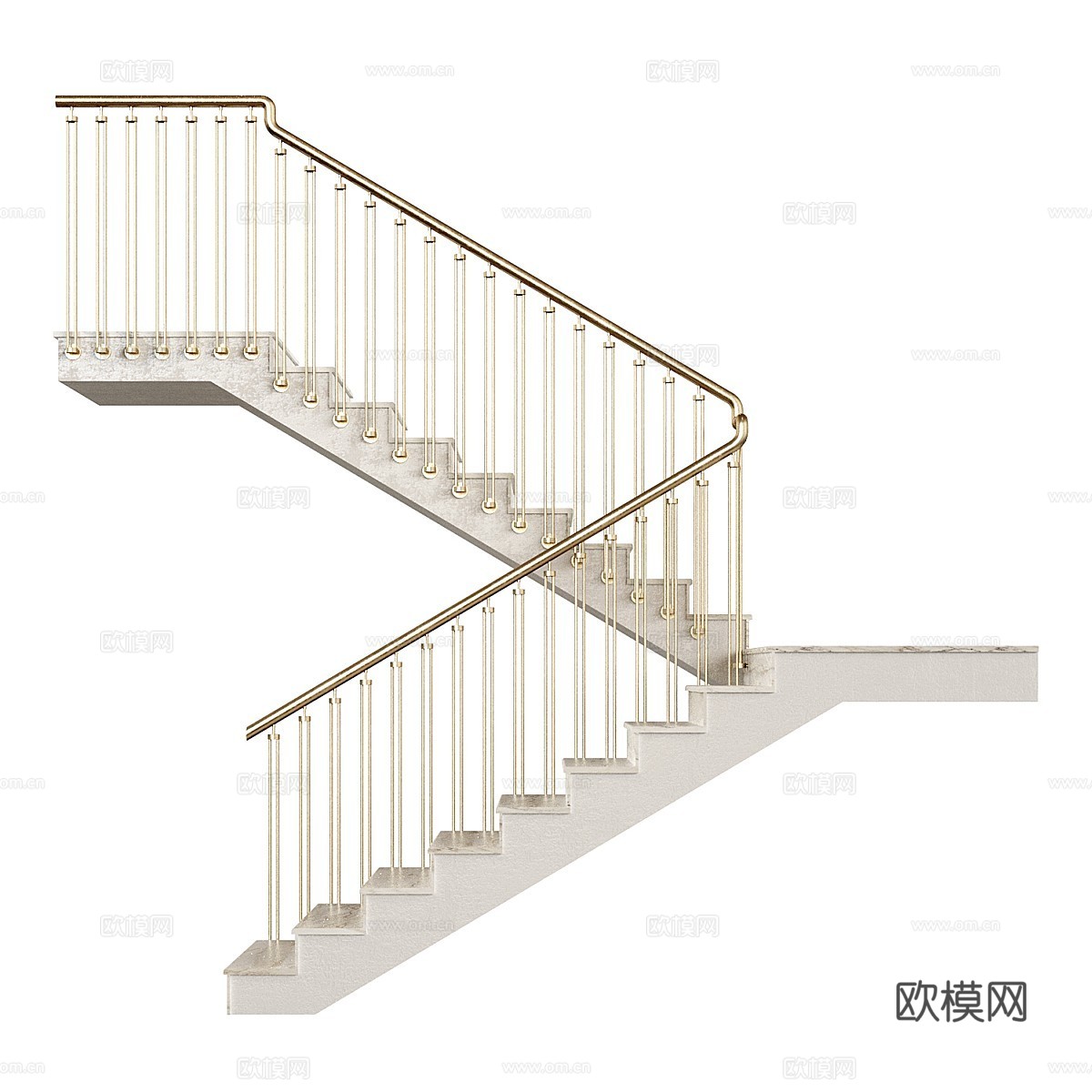 现代轻奢大理石转角扶手楼梯3d模型下载（渲染图4）