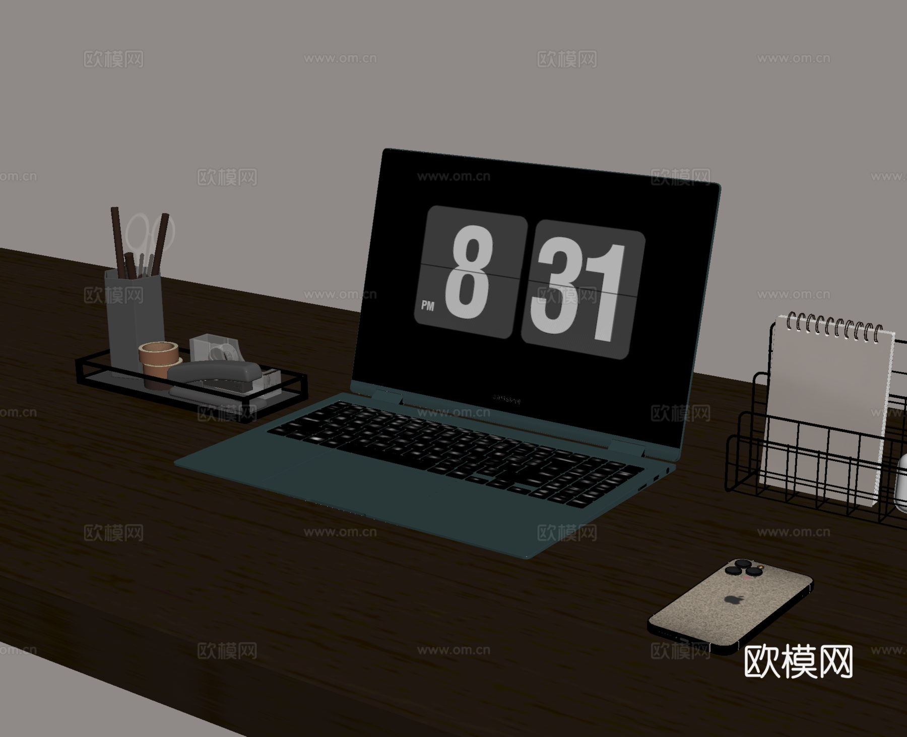 现代电脑 笔记本电脑 办公用品su模型
