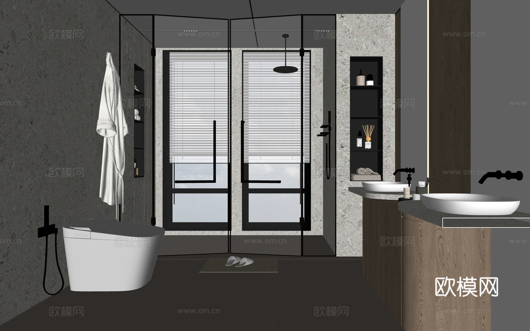 现代酒店卫生间 浴室su模型