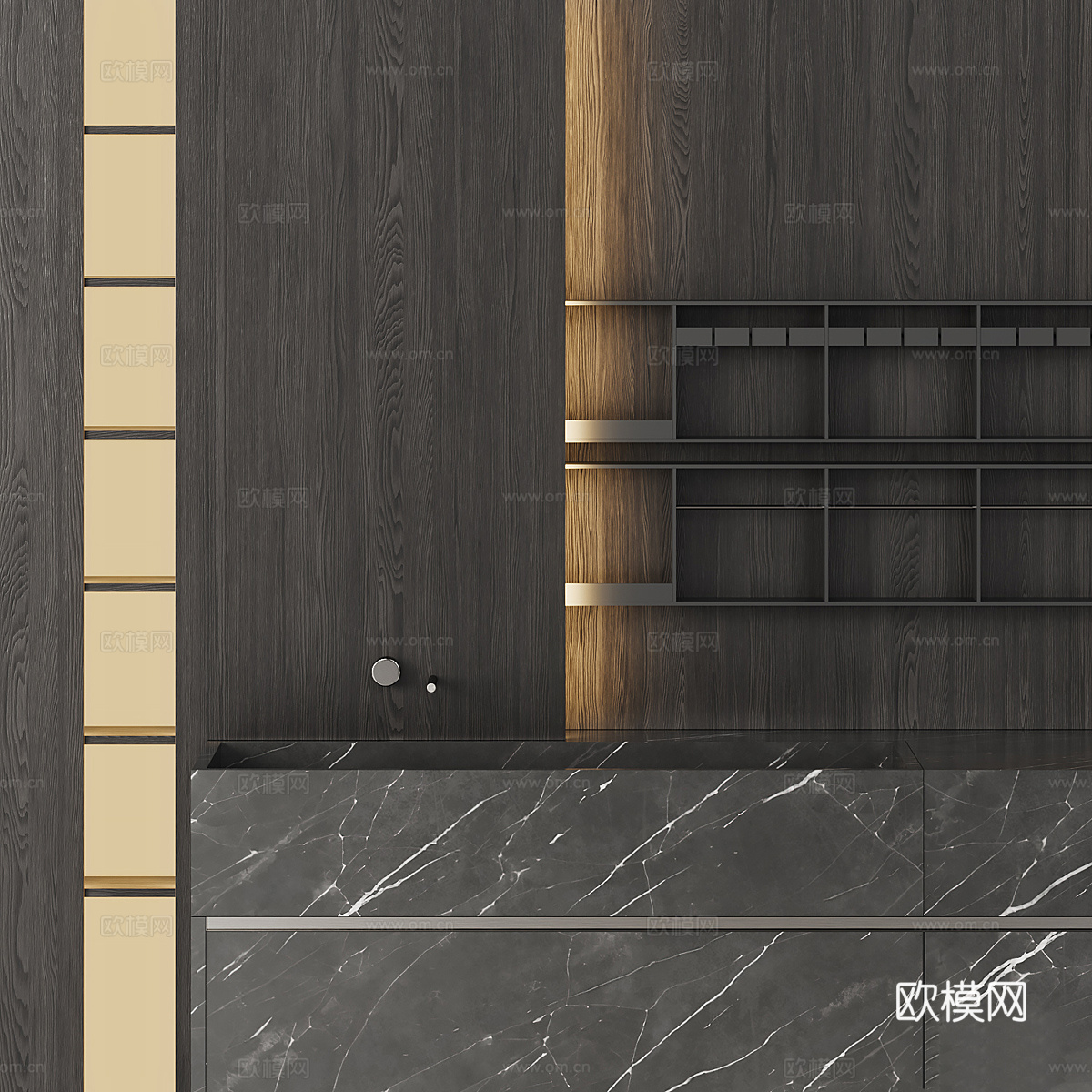 现代意式极简 Poliform 深色橱柜 岛台3d模型
