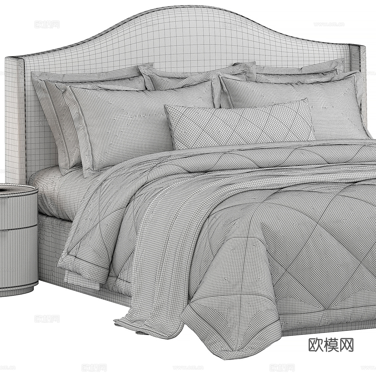 美式简约布艺双人床3d模型下载（渲染图4）