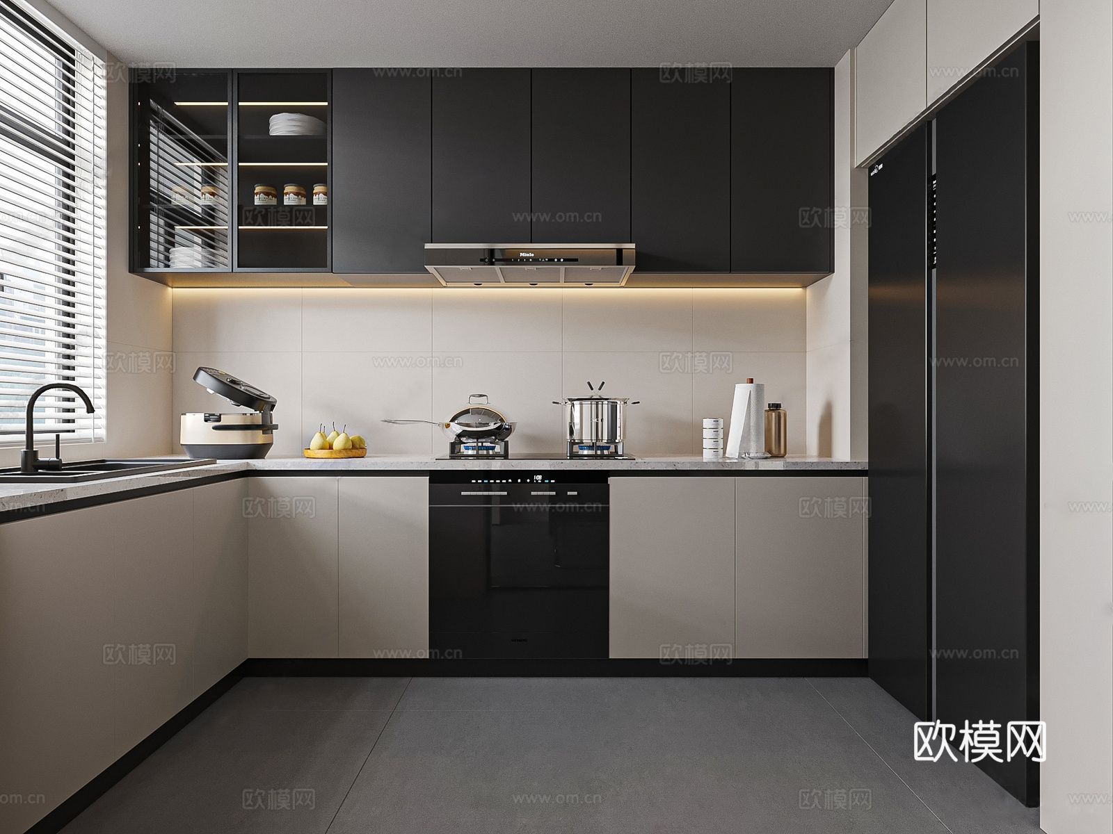 现代极简厨房吊柜 厨房电器饰品摆件 厨房消毒柜洗碗机 意式极su模型