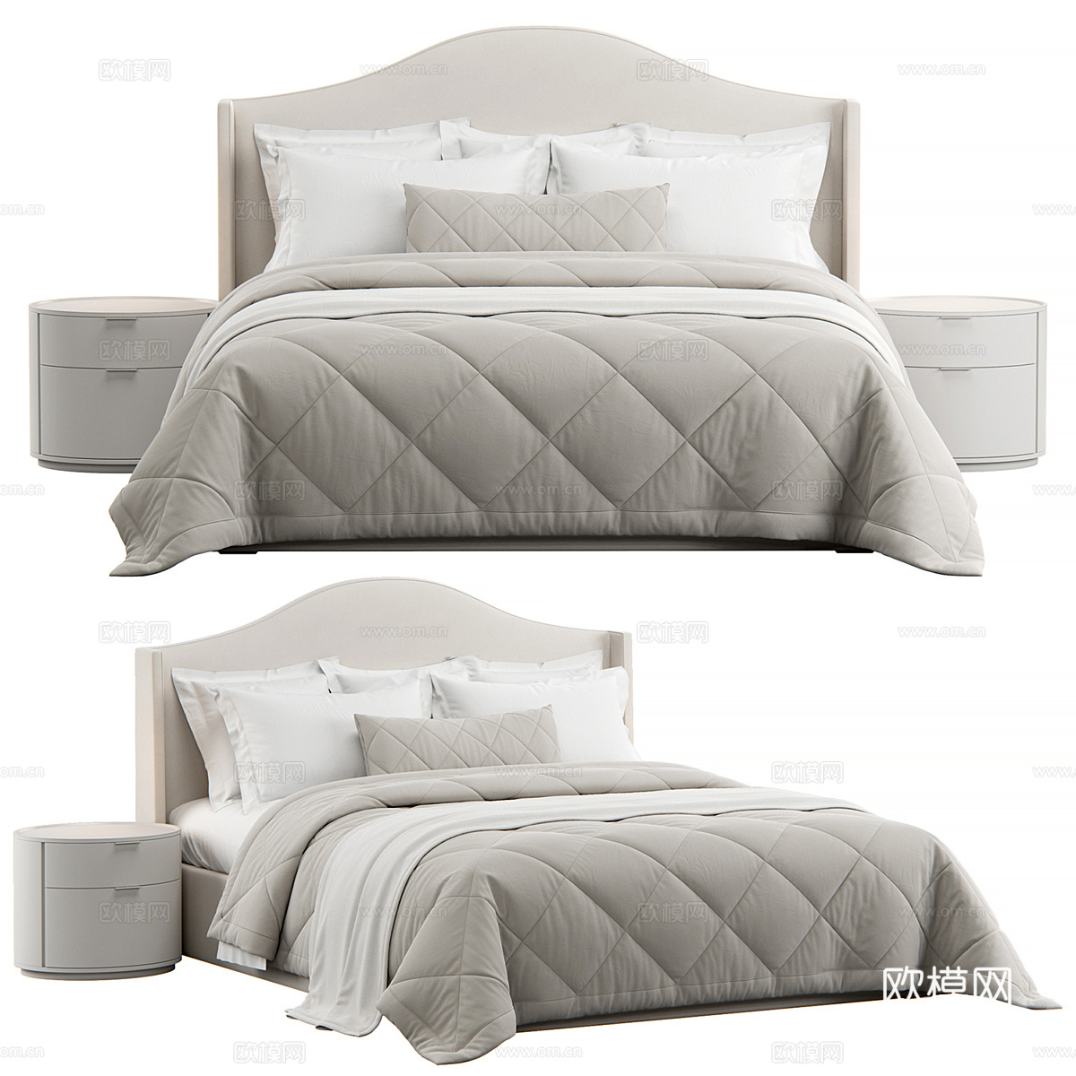 美式简约布艺双人床3d模型下载（渲染图2）