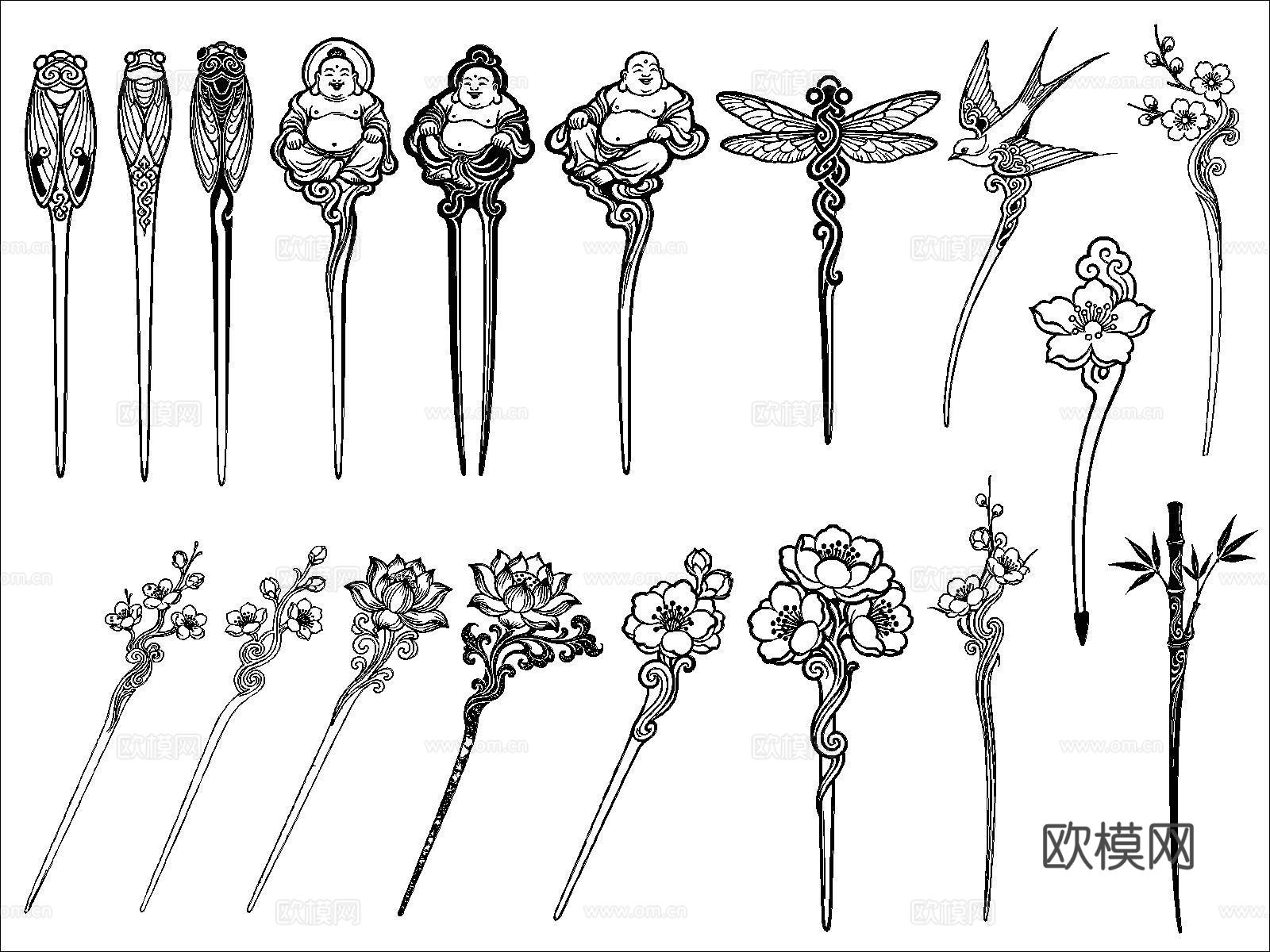 中式发簪图块cad施工图