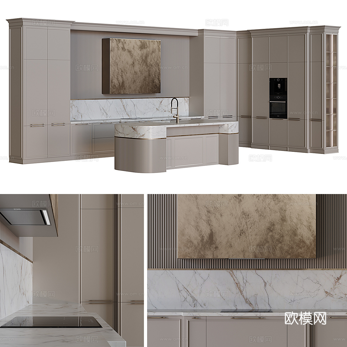 新古典主义橱柜 岛台3d模型下载（渲染图2）