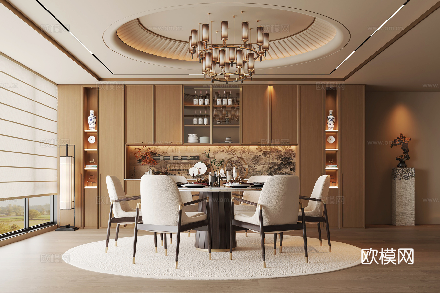 新中式餐厅3d模型下载