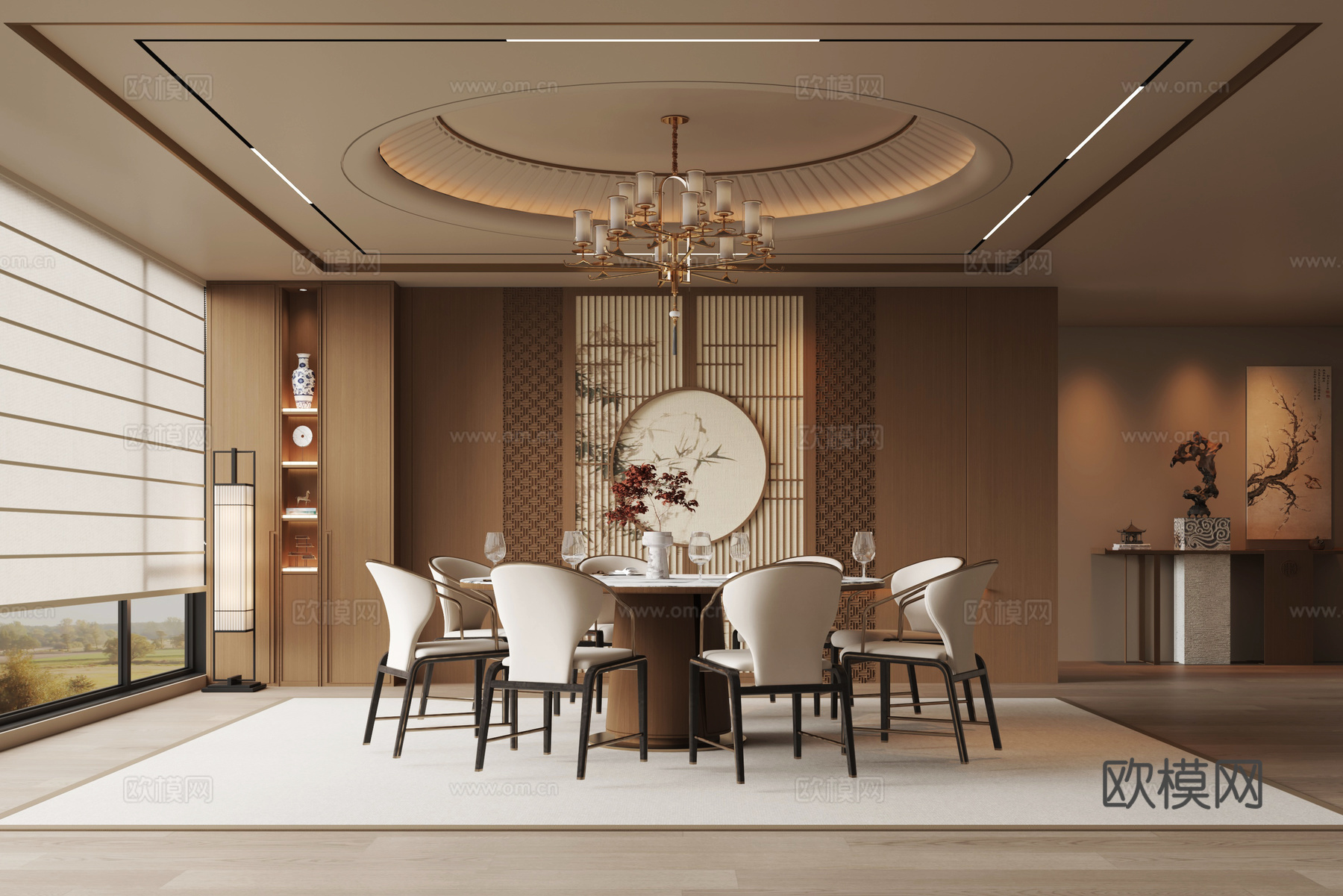 新中式餐厅3d模型下载