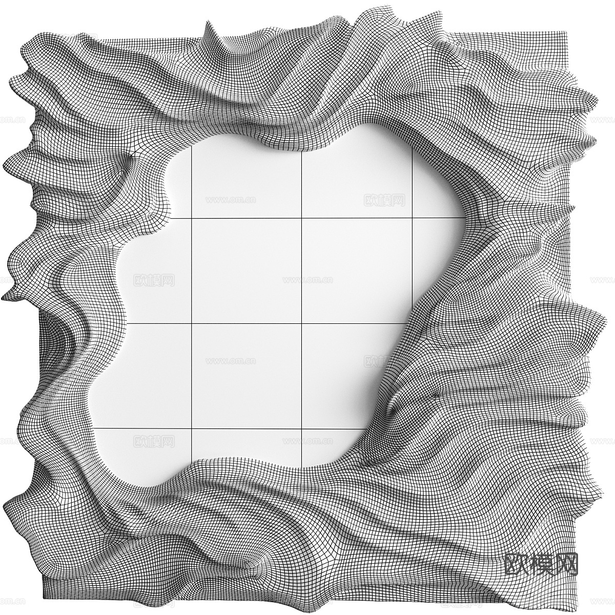 长凳侘寂有机波浪形镜框镜子3d模型
