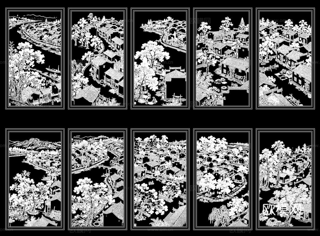 徽州乡村风景挂画cad施工图