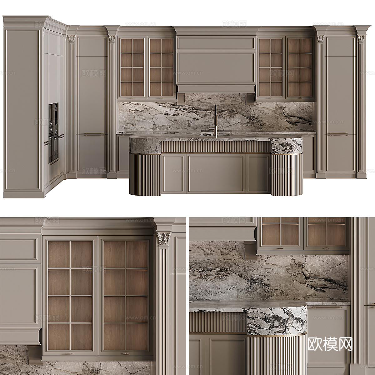 现代意式橱柜 岛台3d模型下载（渲染图1）