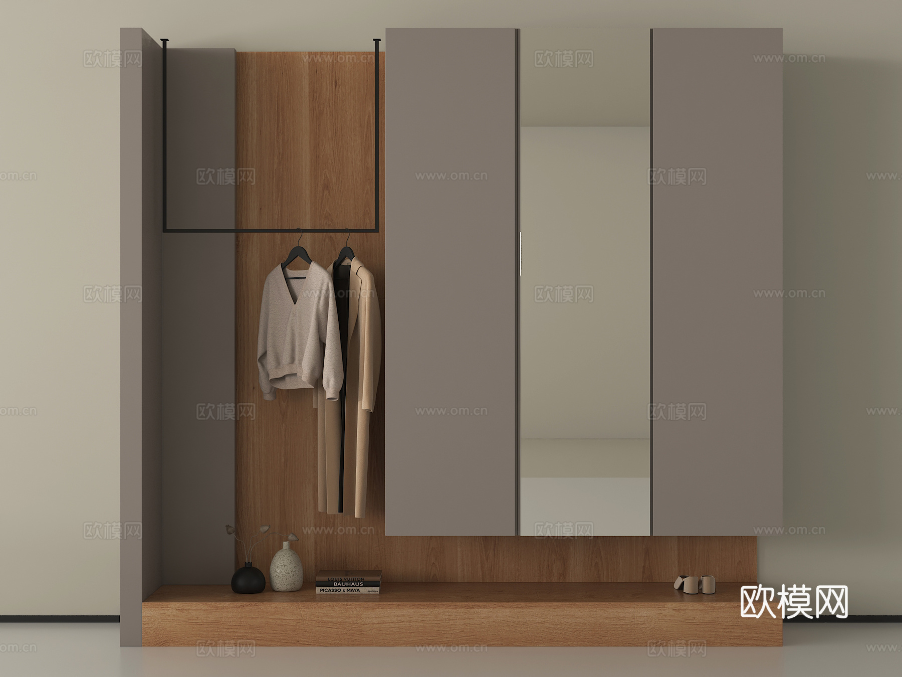 现代玄关衣柜 鞋柜 挂衣区 走廊衣柜su模型