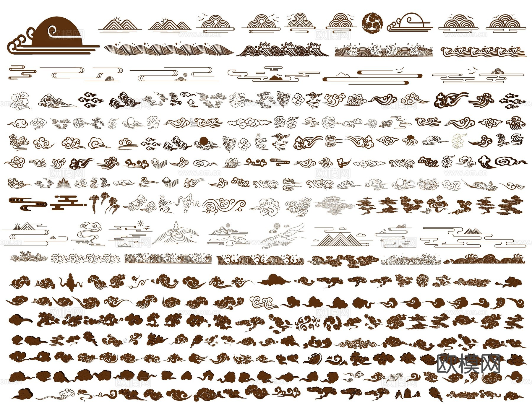 中式祥云雕花 祥云纹案 祥云剪影 龙凤祥云 浮云云朵墙饰 金su模型