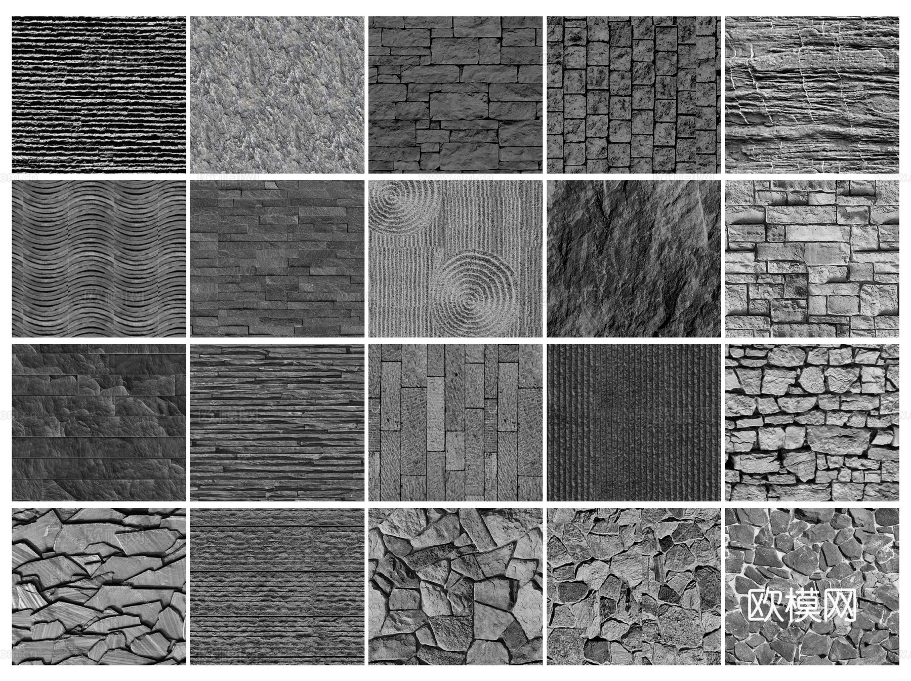 现代片岩 马蹄石 自然面铺装 花岗岩铺地 自然面石材贴图su模型