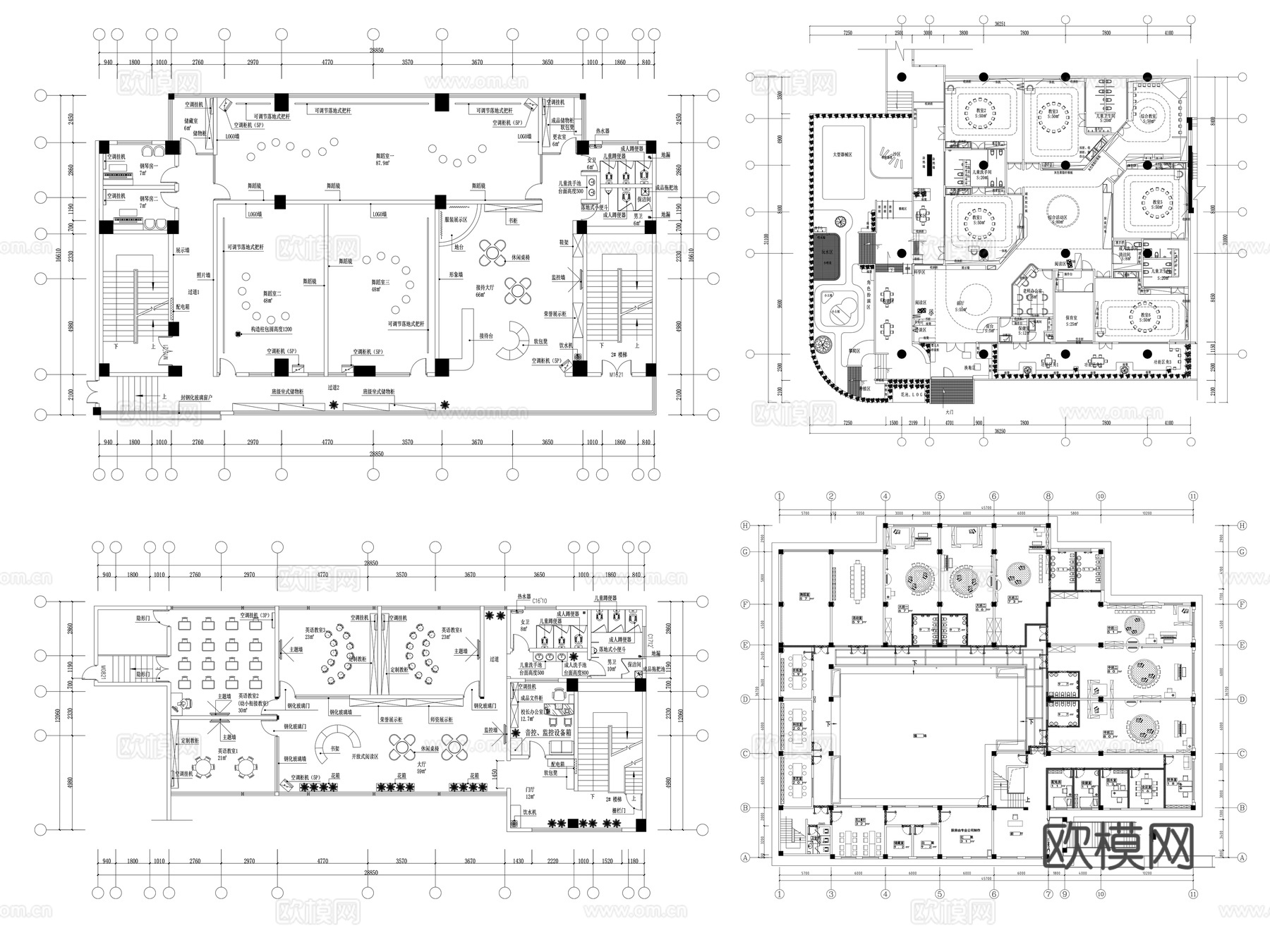 20套培训中心CAD平面图cad施工图