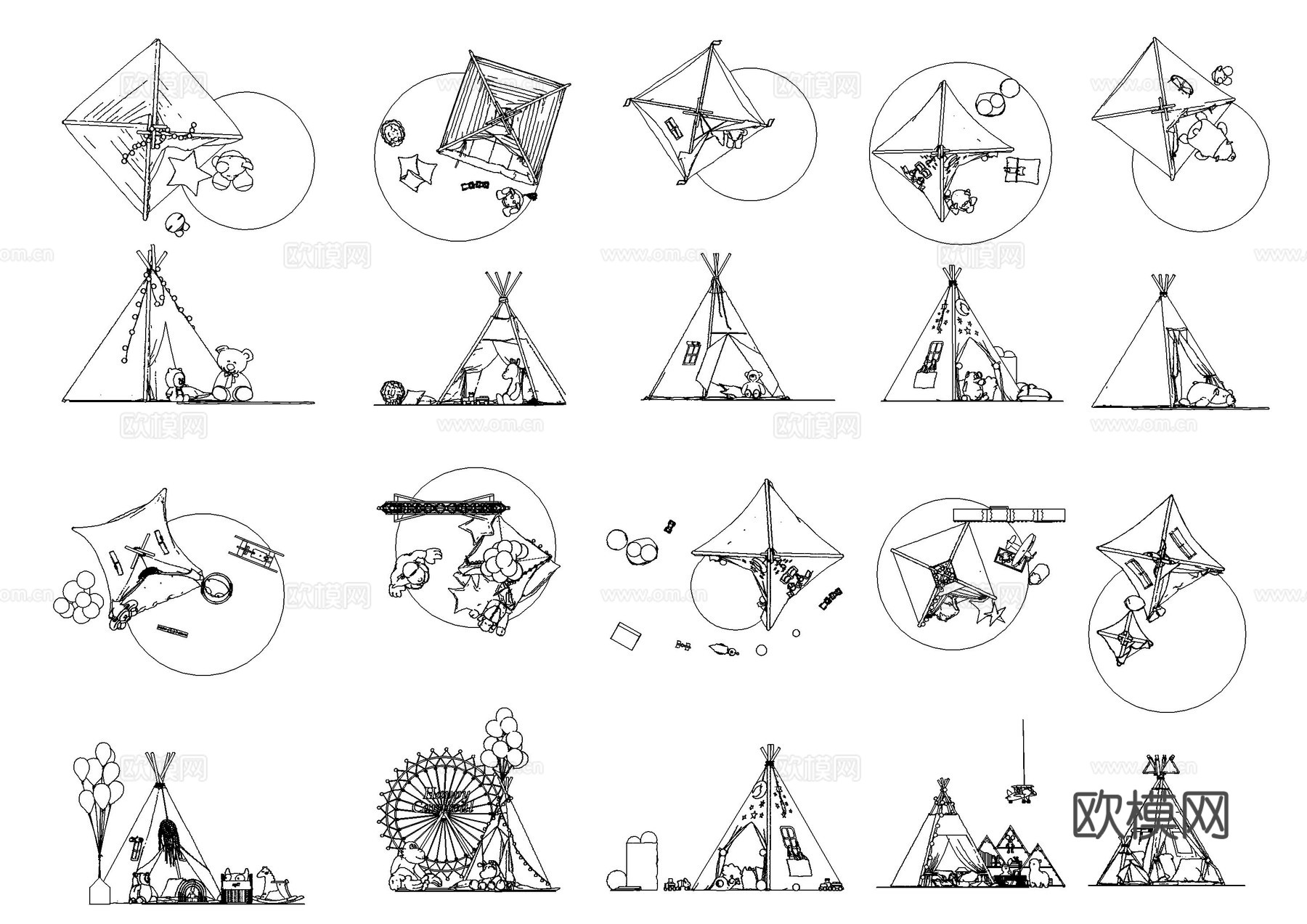露营房车帐篷桌椅图库cad施工图