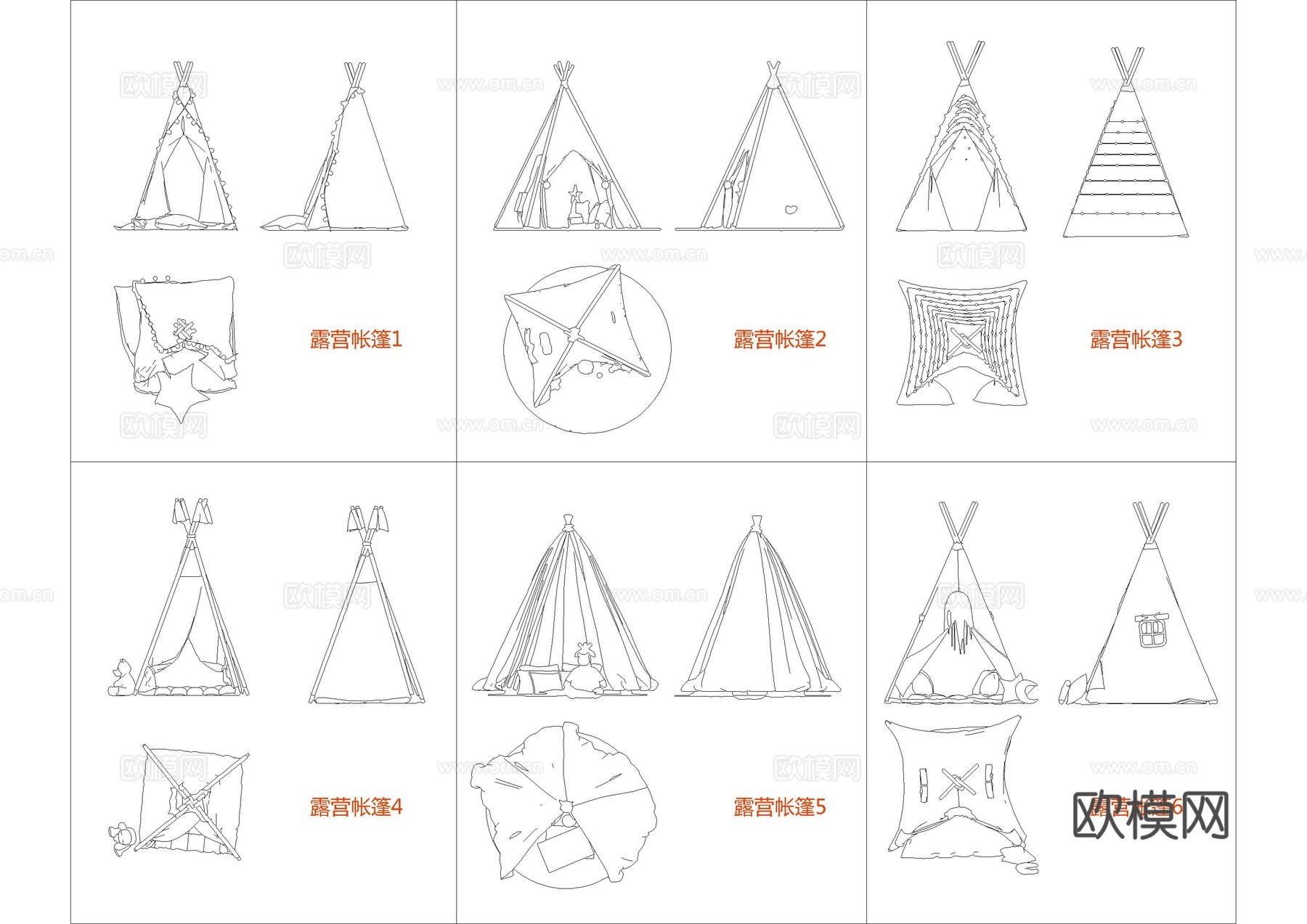 营地露营常用图库cad施工图