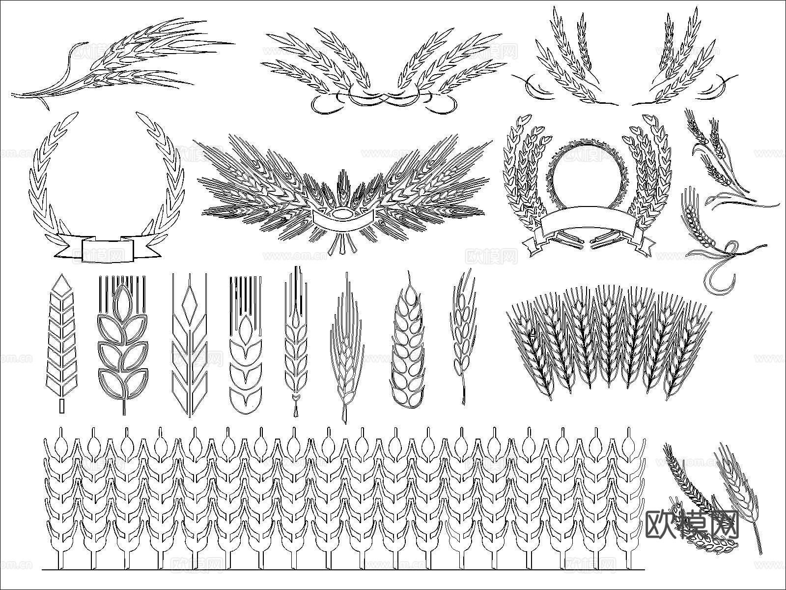 新中式金色麦穗cad施工图