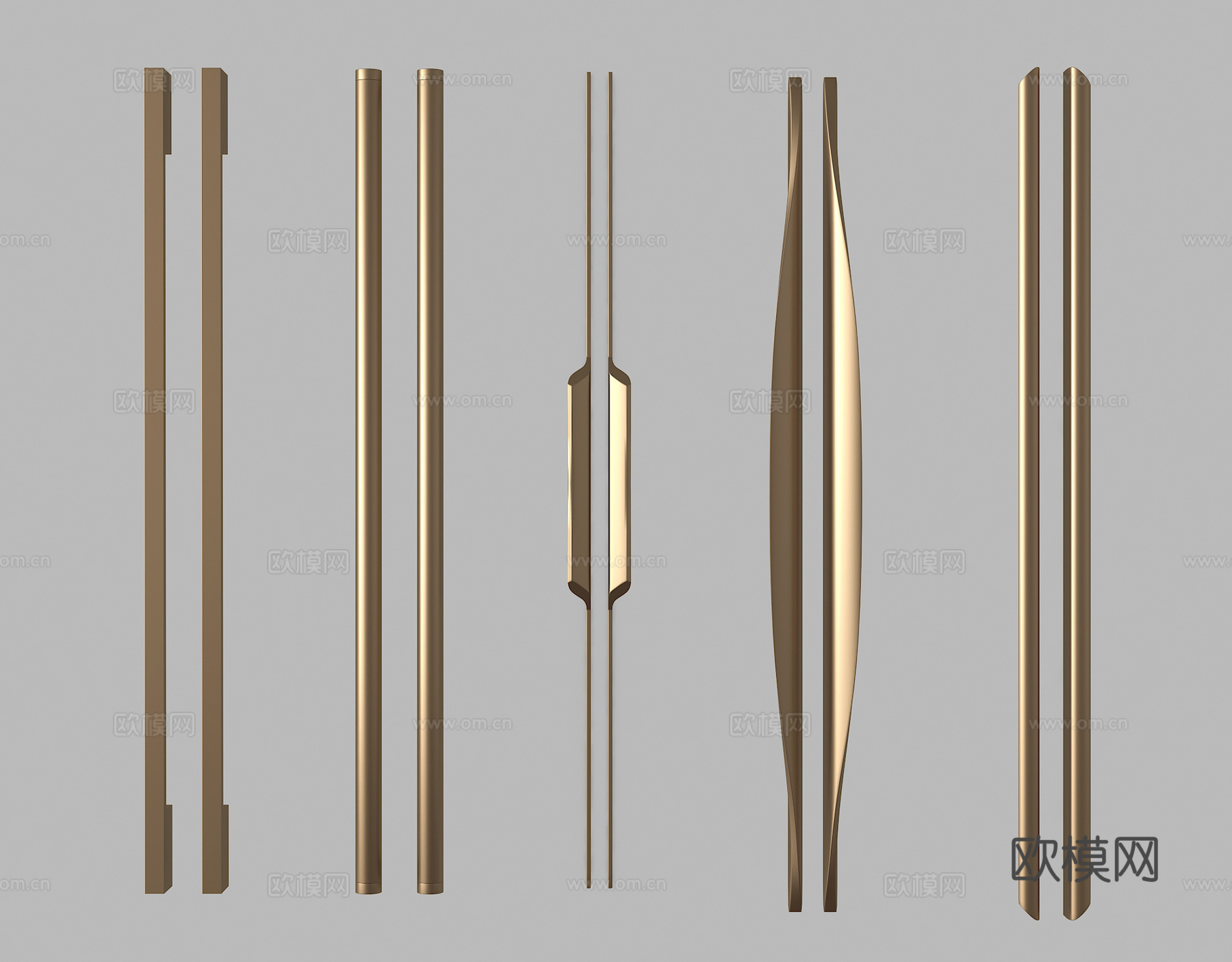 现代金属长拉手 把手 金属门把手su模型