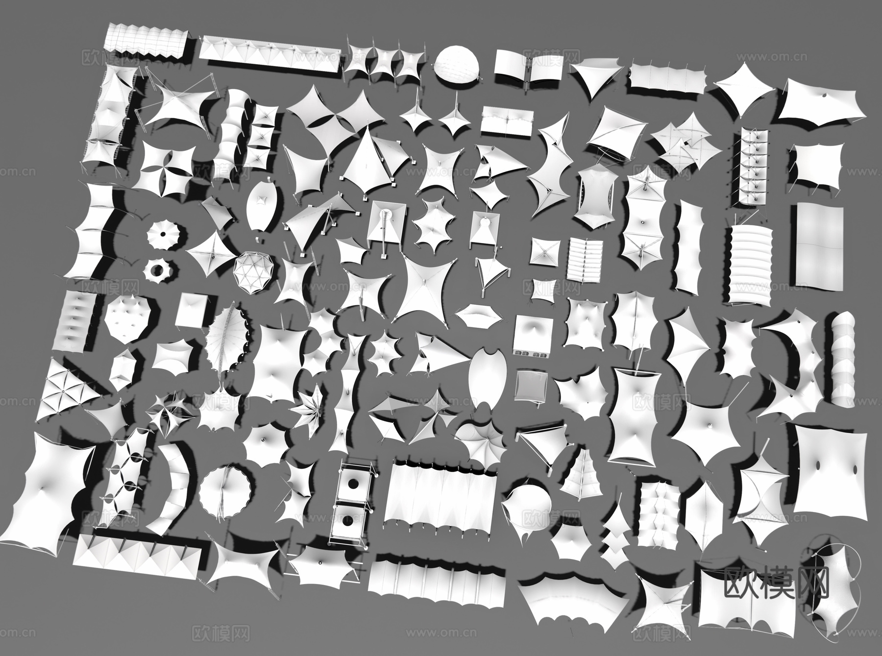 现代张拉膜 异形张拉膜 帐篷 拉膜亭 遮阳棚 车棚 雨棚3d模型下载
