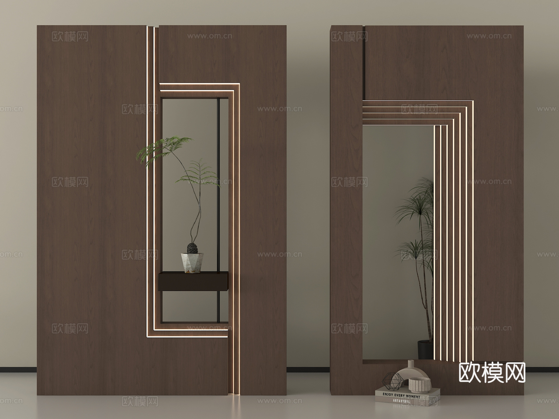 新中式玄关 入户玄关 装饰玄关su模型