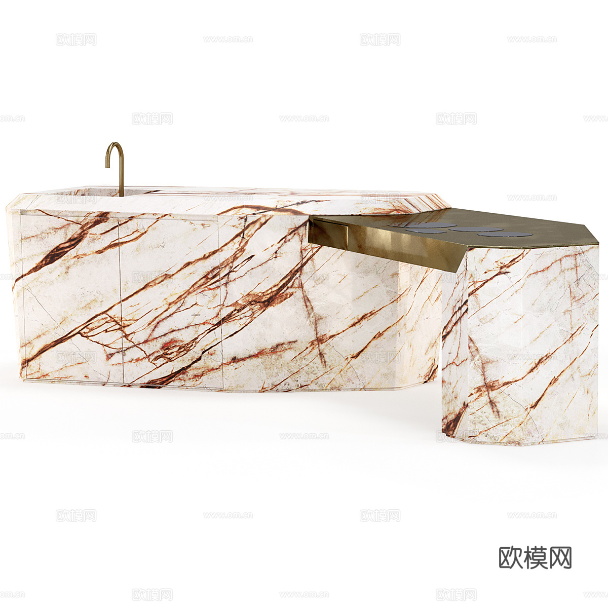 现代意式轻奢 Leylah 岩板吧台 岛台3d模型下载（渲染图2）