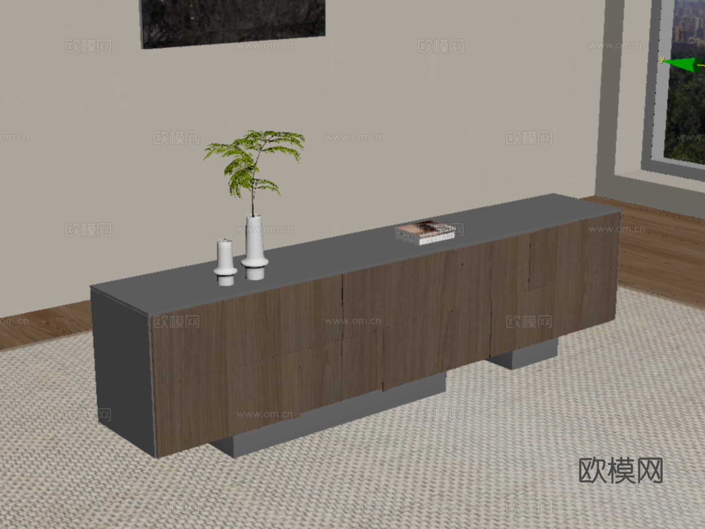 现代电视柜 装饰柜 木材 矮柜su模型