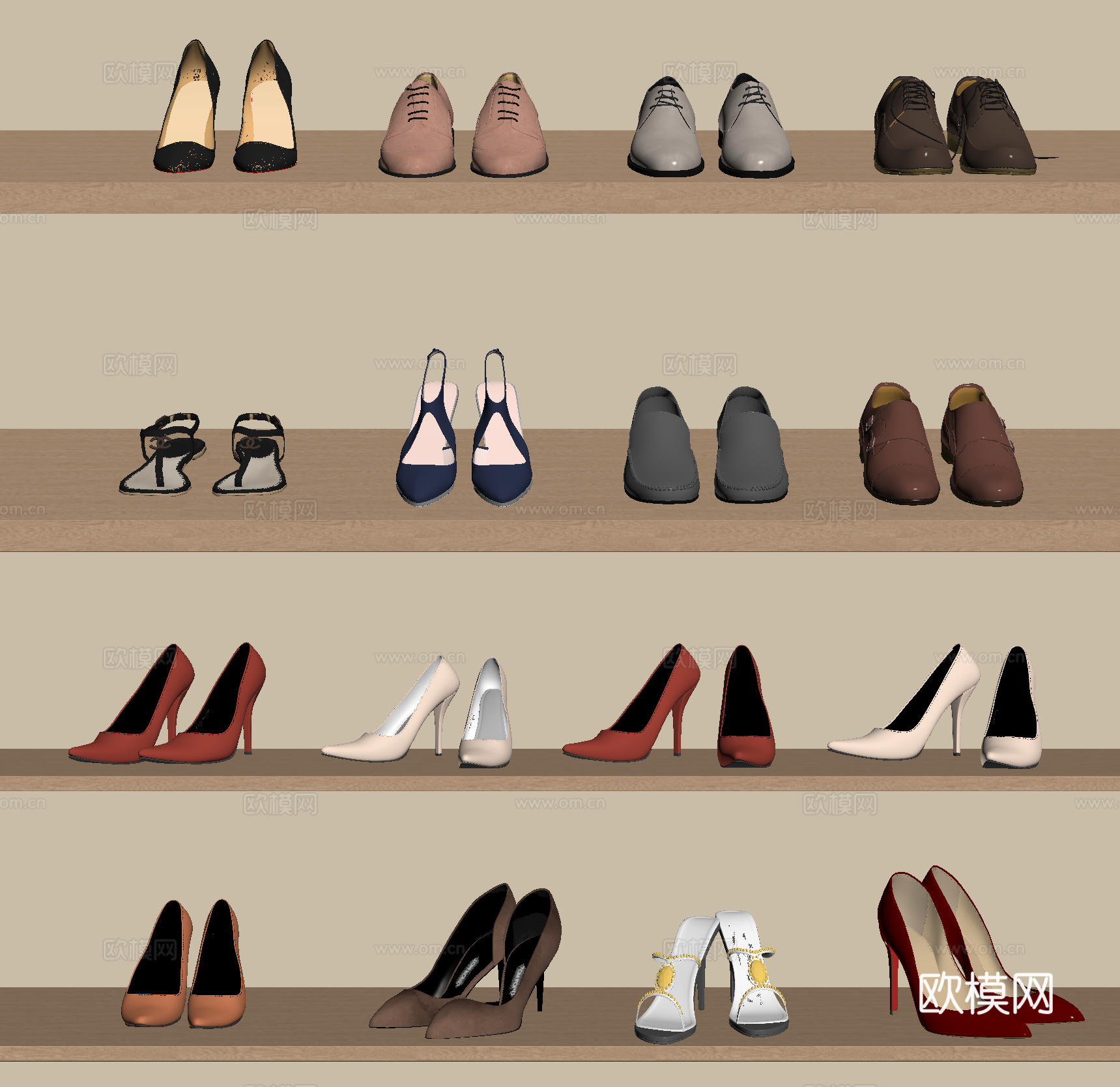现代鞋子 高跟鞋 皮鞋 休闲鞋su模型