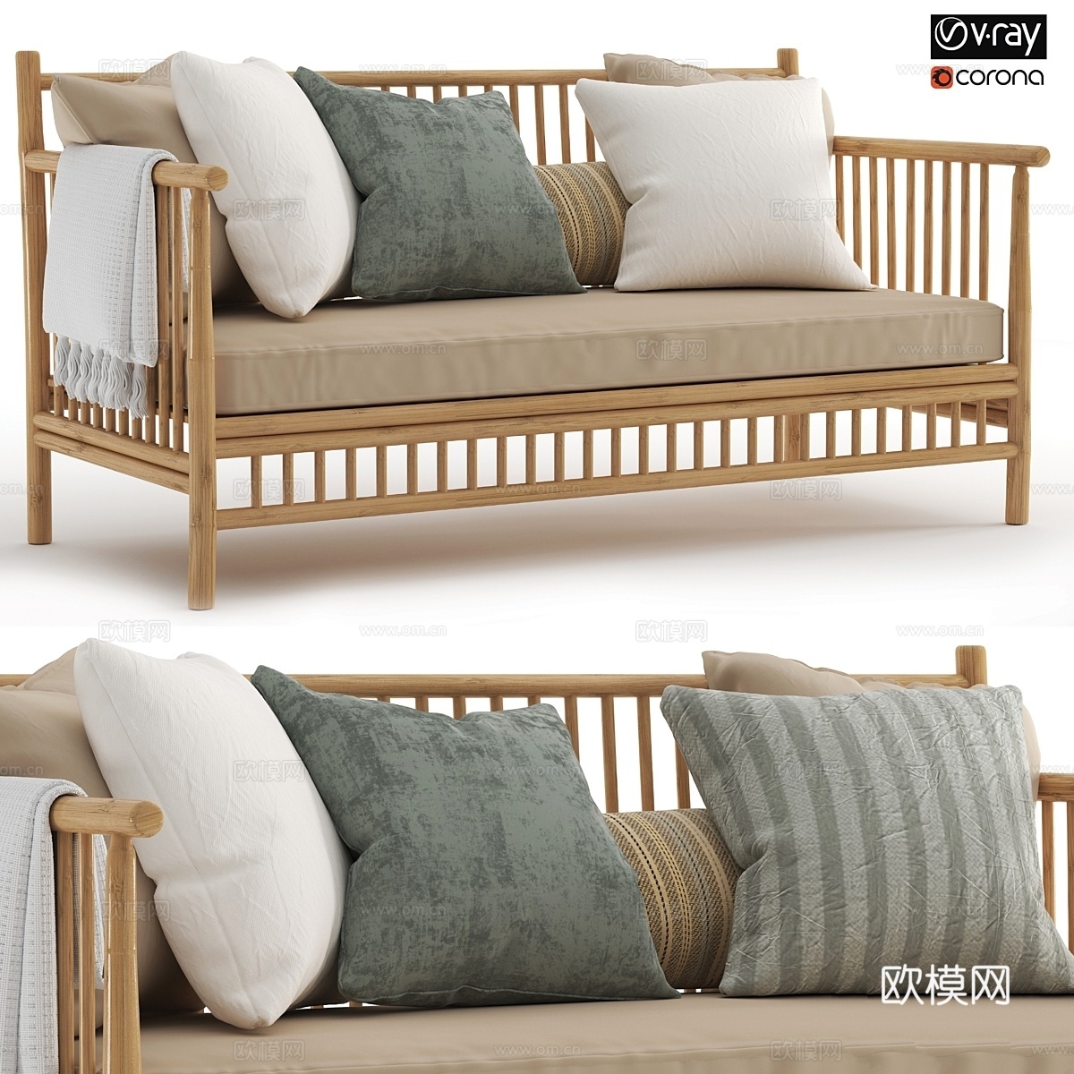 Exotan竹制休闲套装-花园长凳-013d模型下载