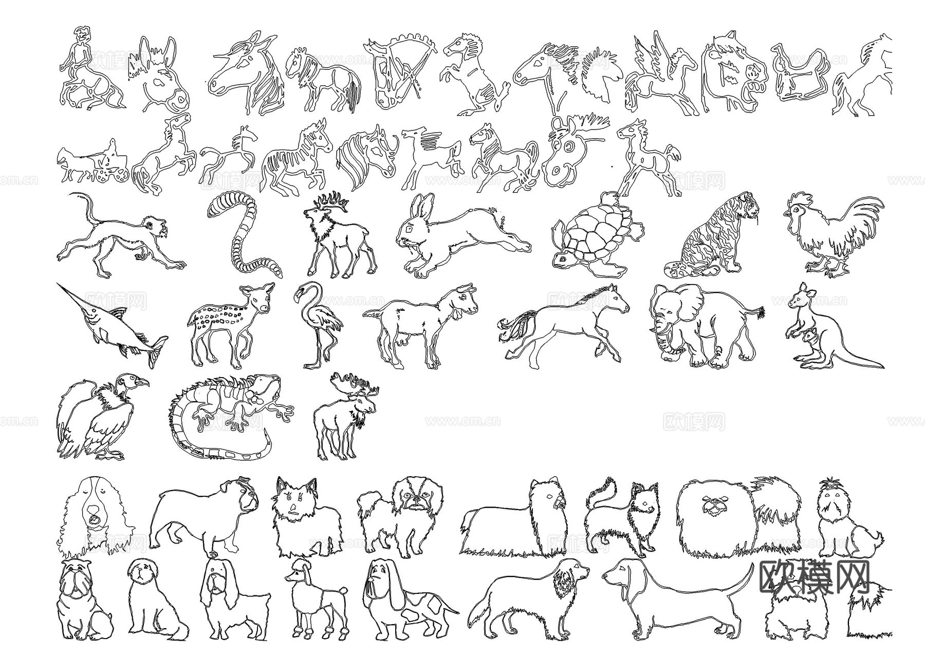 多种动物图库cad施工图