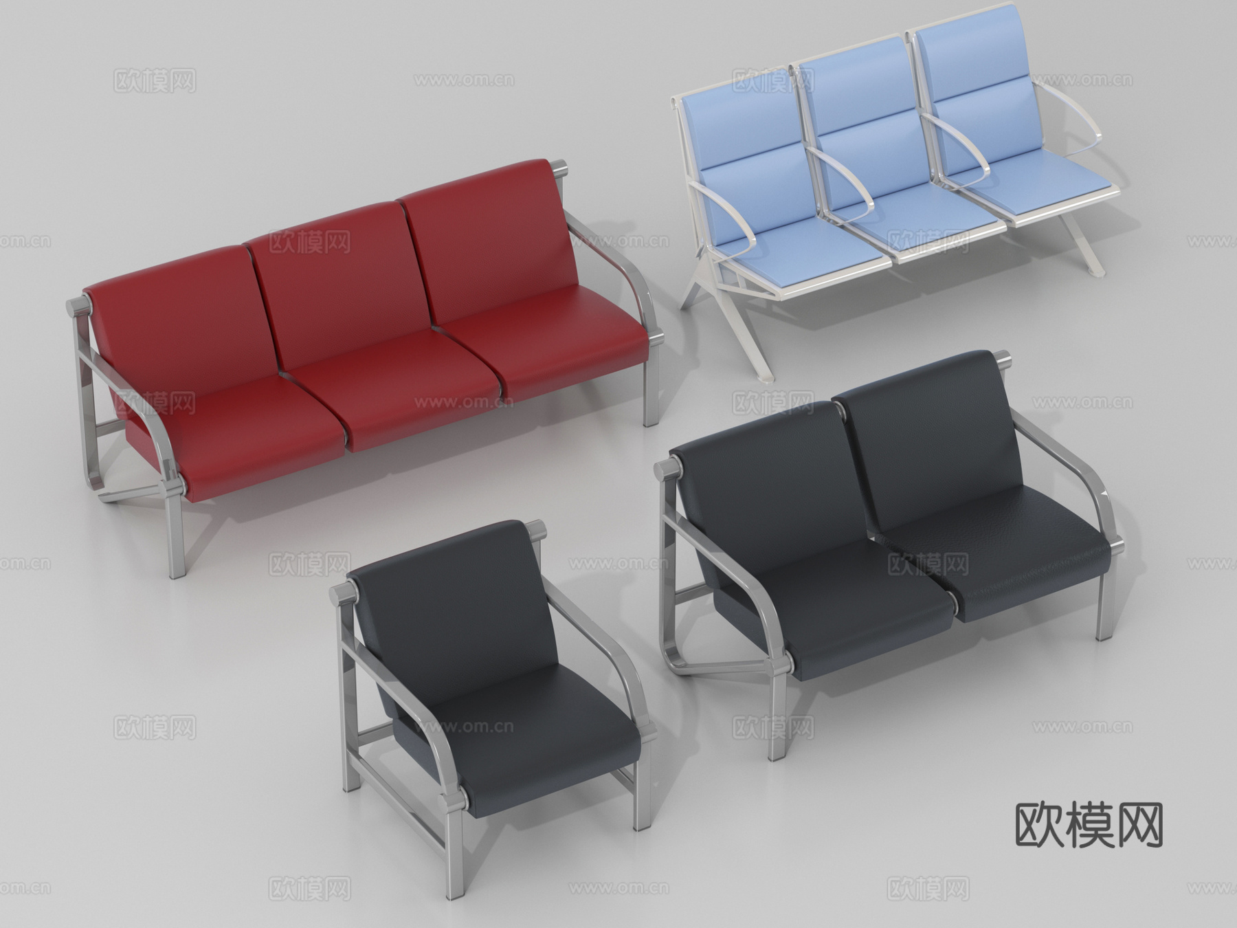 现代公共休闲沙发座椅 休息区排椅 等候椅3d模型下载
