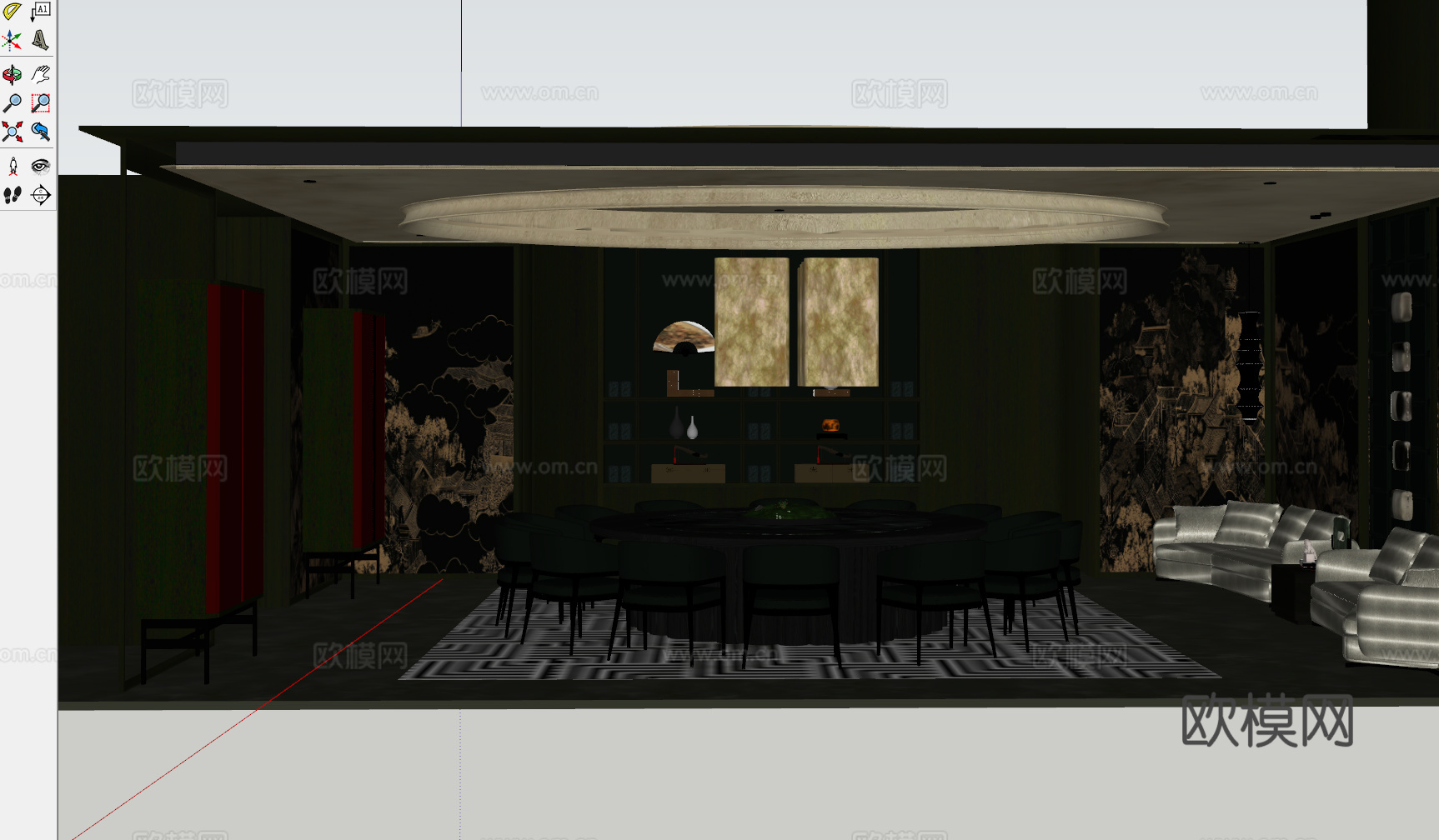 新中式餐厅包房 新中式餐厅包厢 新中式禅意茶餐厅 新中式酒店su模型