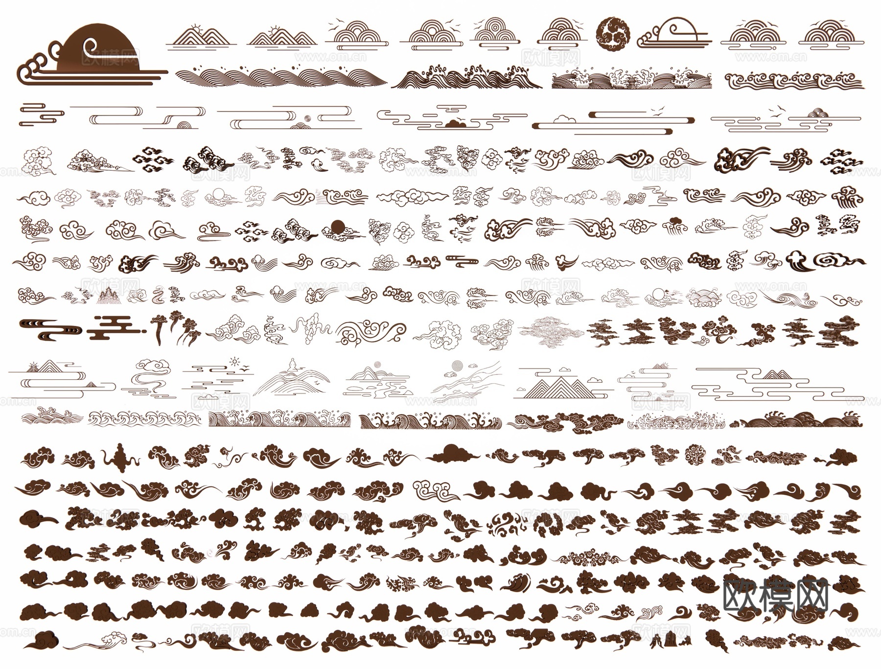 中式祥云雕花 祥云纹案 祥云剪影 龙凤祥云 浮云云朵墙饰 金su模型