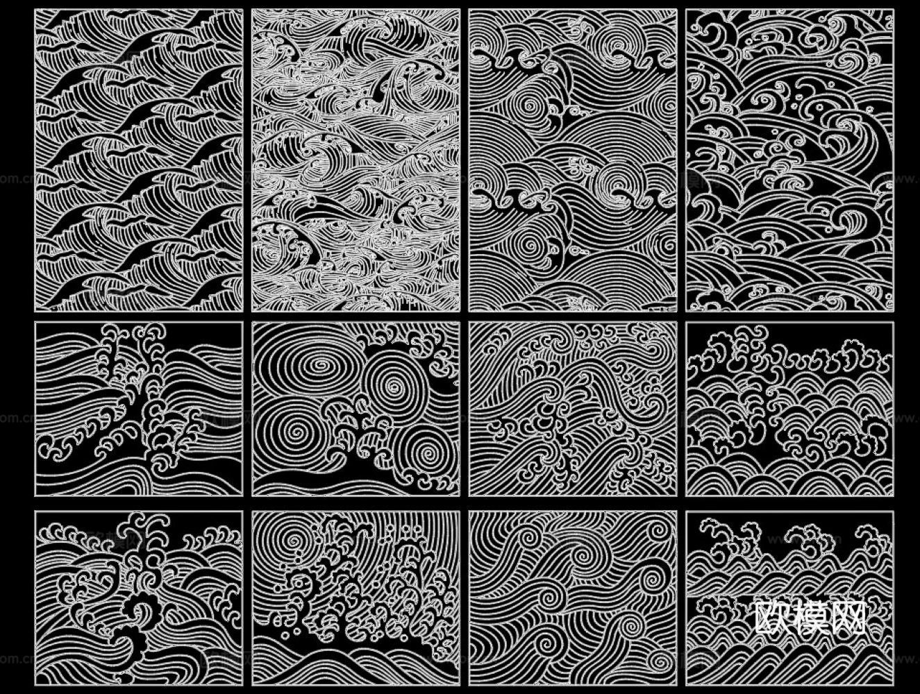 新中式海水纹cad施工图
