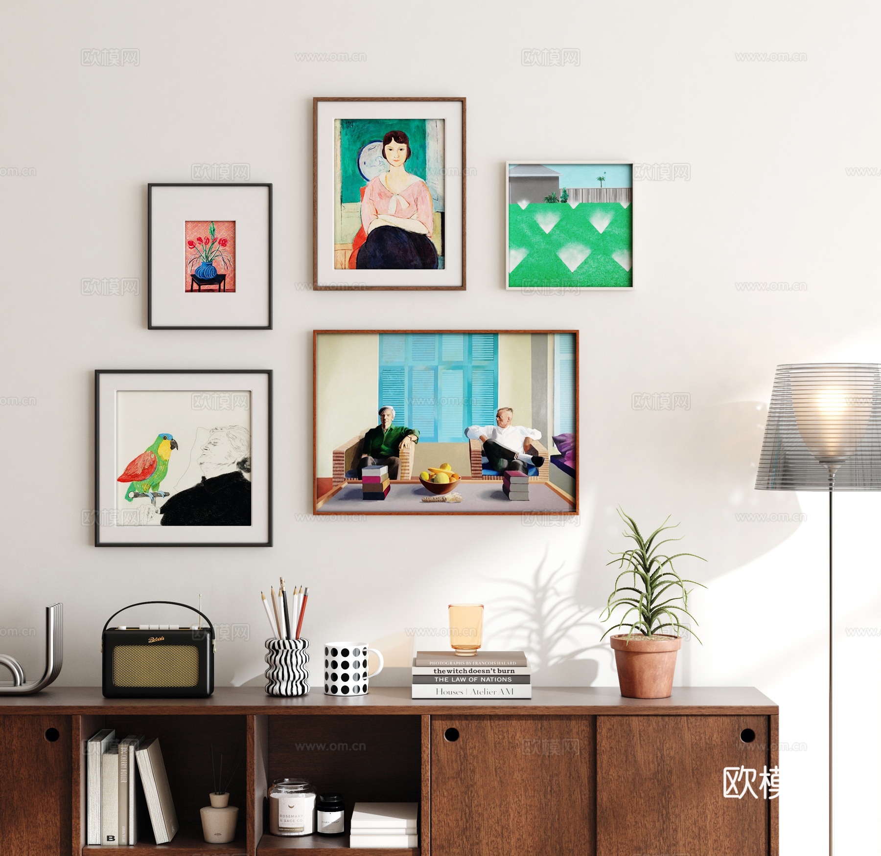 现代中古风挂画 抽象画 摆件组合3d模型下载