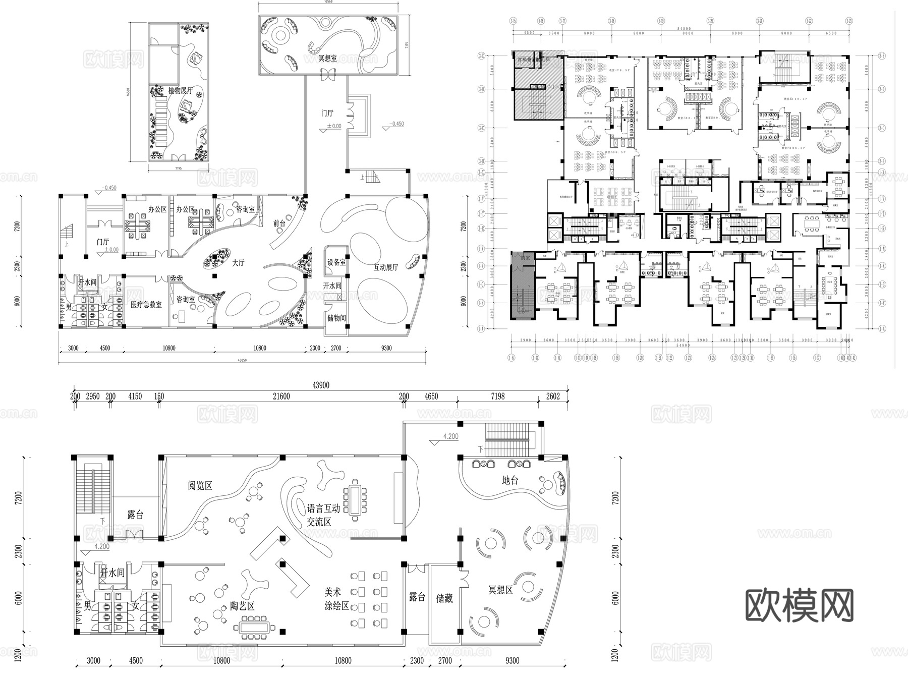 20套培训中心CAD平面图cad施工图