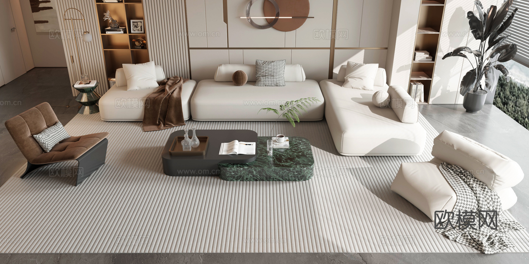 现代沙发茶几组合3d模型下载