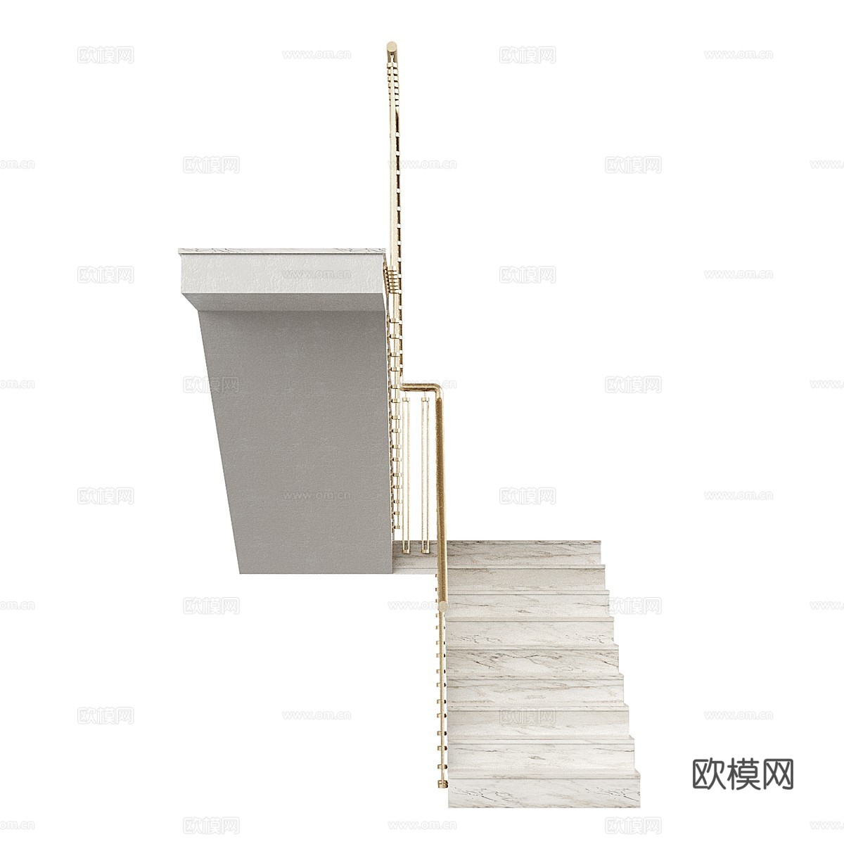 现代轻奢大理石转角扶手楼梯3d模型下载（渲染图3）