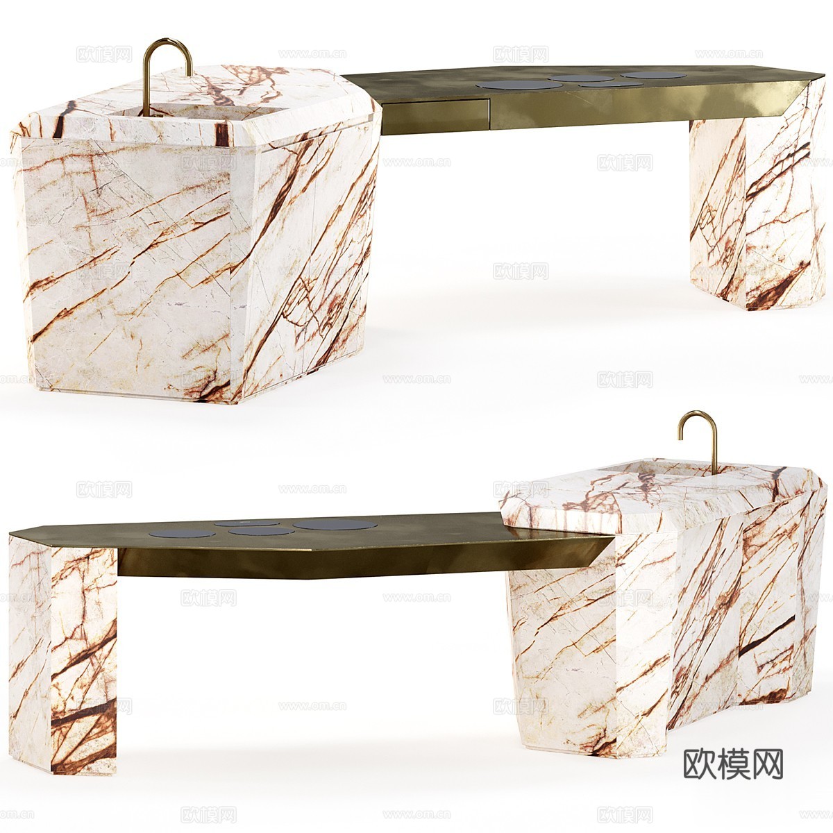 现代意式轻奢 Leylah 岩板吧台 岛台3d模型下载（渲染图1）